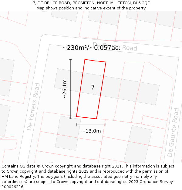 7, DE BRUCE ROAD, BROMPTON, NORTHALLERTON, DL6 2QE: Plot and title map