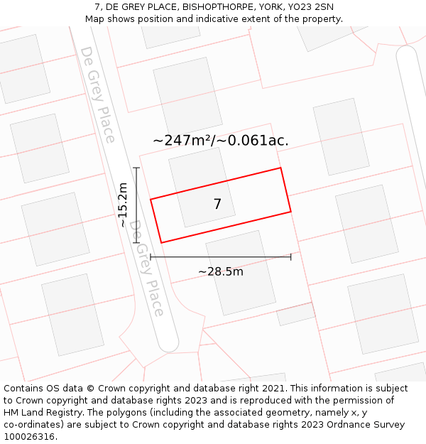 7, DE GREY PLACE, BISHOPTHORPE, YORK, YO23 2SN: Plot and title map