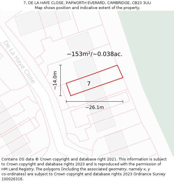7, DE LA HAYE CLOSE, PAPWORTH EVERARD, CAMBRIDGE, CB23 3UU: Plot and title map
