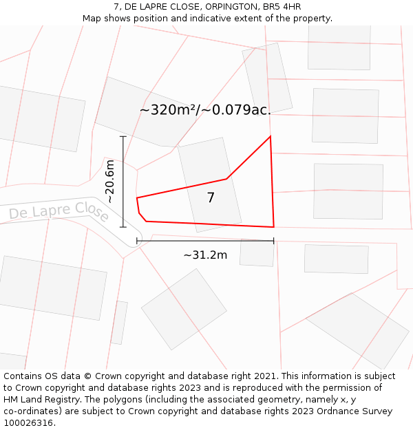 7, DE LAPRE CLOSE, ORPINGTON, BR5 4HR: Plot and title map