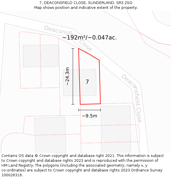7, DEACONSFIELD CLOSE, SUNDERLAND, SR3 2SG: Plot and title map