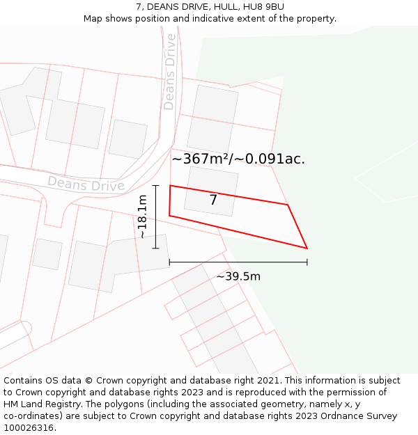 7, DEANS DRIVE, HULL, HU8 9BU: Plot and title map