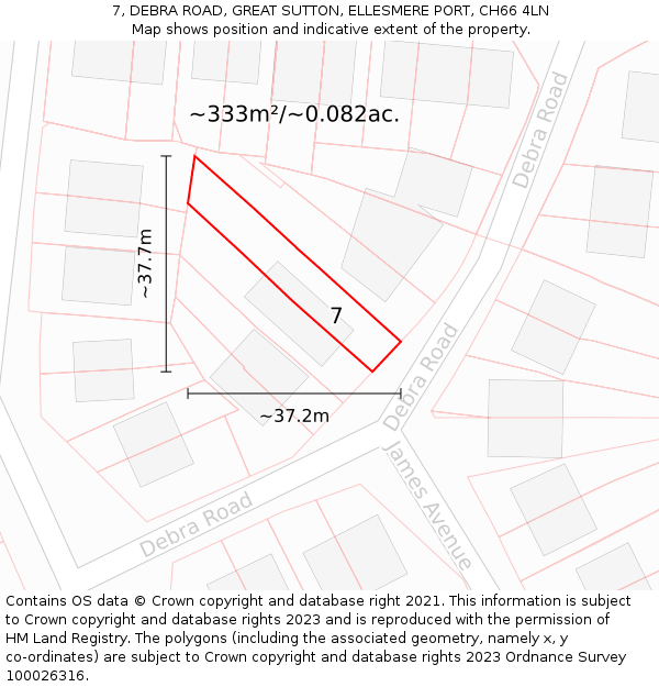 7, DEBRA ROAD, GREAT SUTTON, ELLESMERE PORT, CH66 4LN: Plot and title map