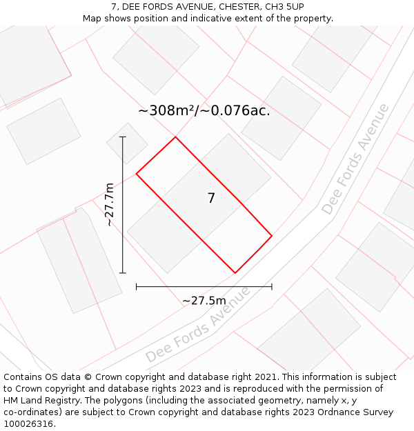 7, DEE FORDS AVENUE, CHESTER, CH3 5UP: Plot and title map