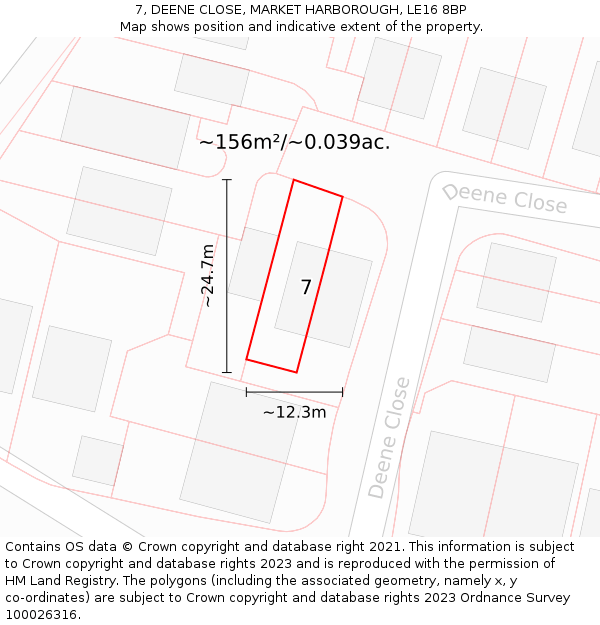 7, DEENE CLOSE, MARKET HARBOROUGH, LE16 8BP: Plot and title map