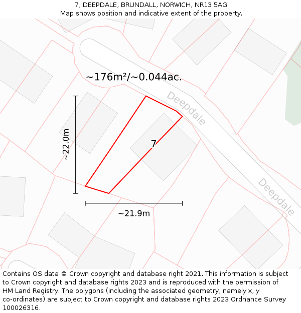 7, DEEPDALE, BRUNDALL, NORWICH, NR13 5AG: Plot and title map