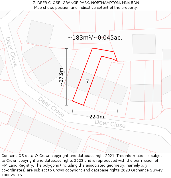7, DEER CLOSE, GRANGE PARK, NORTHAMPTON, NN4 5DN: Plot and title map