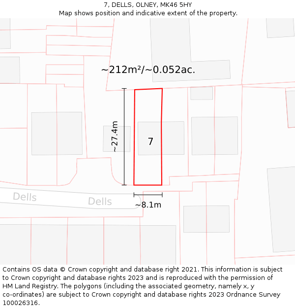 7, DELLS, OLNEY, MK46 5HY: Plot and title map