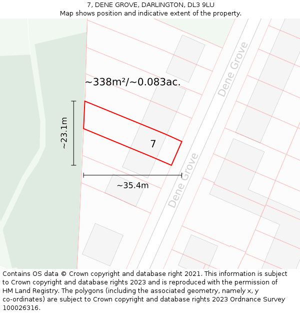 7, DENE GROVE, DARLINGTON, DL3 9LU: Plot and title map