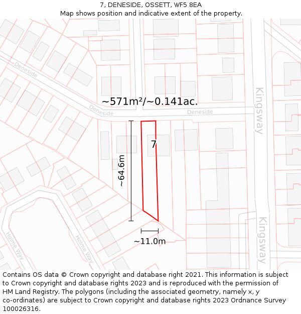 7, DENESIDE, OSSETT, WF5 8EA: Plot and title map