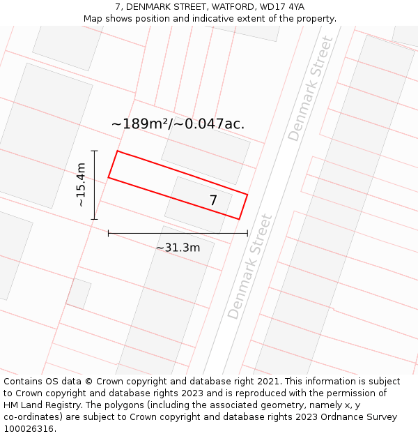 7, DENMARK STREET, WATFORD, WD17 4YA: Plot and title map
