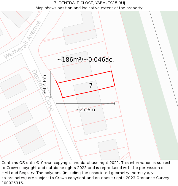 7, DENTDALE CLOSE, YARM, TS15 9UJ: Plot and title map