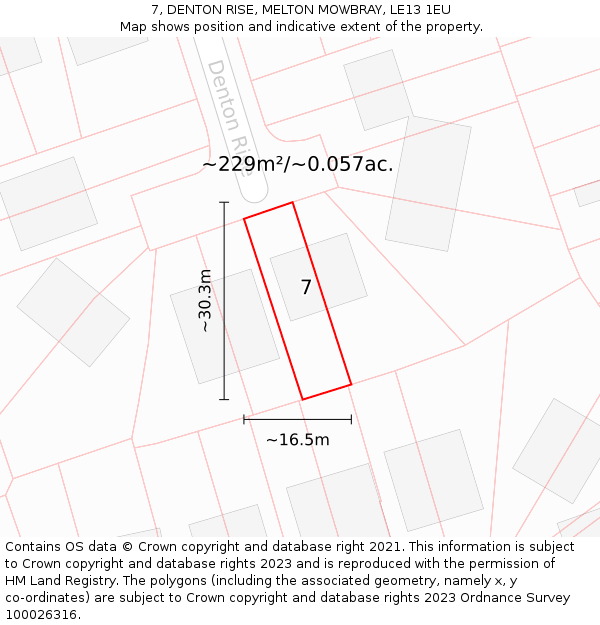 7, DENTON RISE, MELTON MOWBRAY, LE13 1EU: Plot and title map