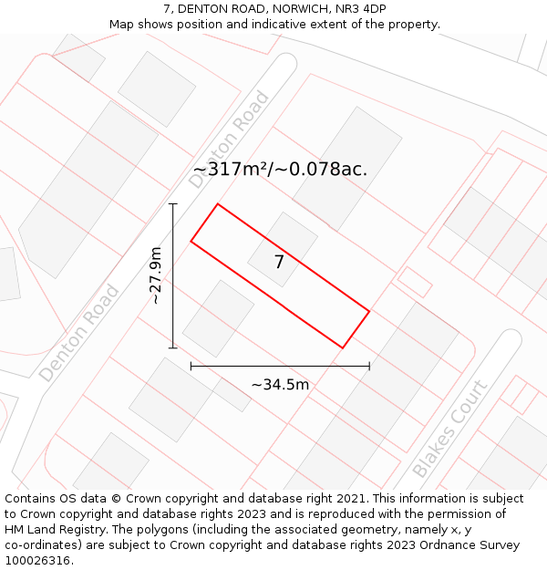 7, DENTON ROAD, NORWICH, NR3 4DP: Plot and title map