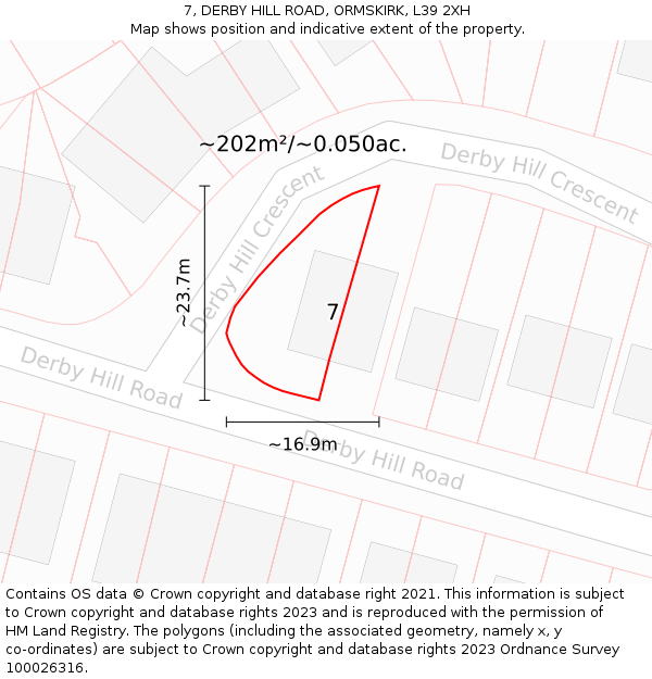7, DERBY HILL ROAD, ORMSKIRK, L39 2XH: Plot and title map