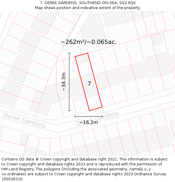 7, DEREK GARDENS, SOUTHEND-ON-SEA, SS2 6QX: Plot and title map