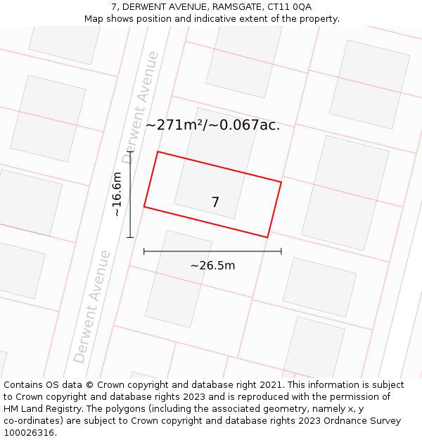 7, DERWENT AVENUE, RAMSGATE, CT11 0QA: Plot and title map