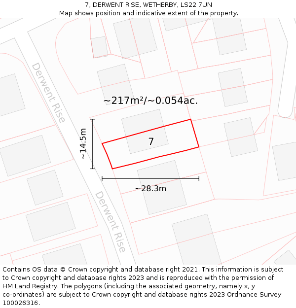 7, DERWENT RISE, WETHERBY, LS22 7UN: Plot and title map