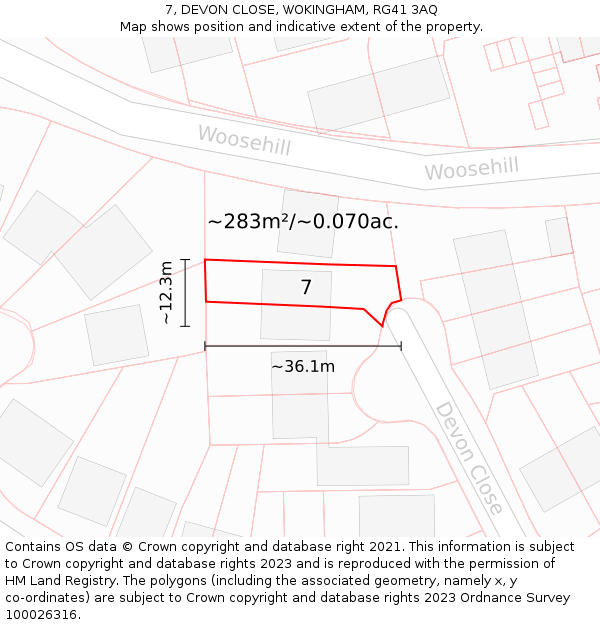 7, DEVON CLOSE, WOKINGHAM, RG41 3AQ: Plot and title map