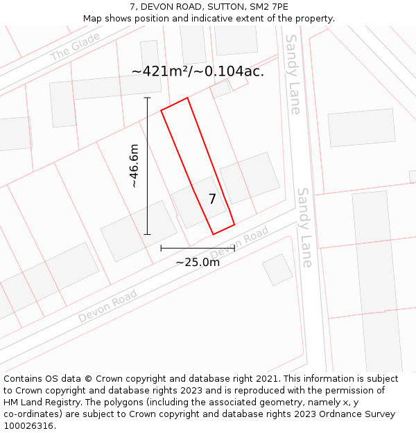 7, DEVON ROAD, SUTTON, SM2 7PE: Plot and title map