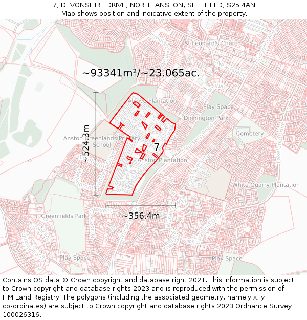 7, DEVONSHIRE DRIVE, NORTH ANSTON, SHEFFIELD, S25 4AN: Plot and title map