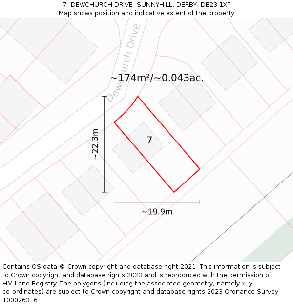 7, DEWCHURCH DRIVE, SUNNYHILL, DERBY, DE23 1XP: Plot and title map
