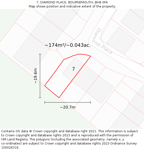 7, DIAMOND PLACE, BOURNEMOUTH, BH8 0FA: Plot and title map