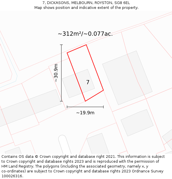 7, DICKASONS, MELBOURN, ROYSTON, SG8 6EL: Plot and title map