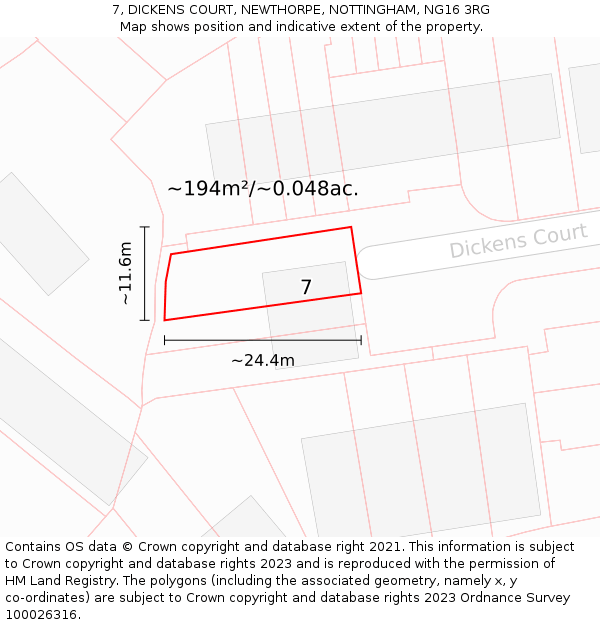 7, DICKENS COURT, NEWTHORPE, NOTTINGHAM, NG16 3RG: Plot and title map