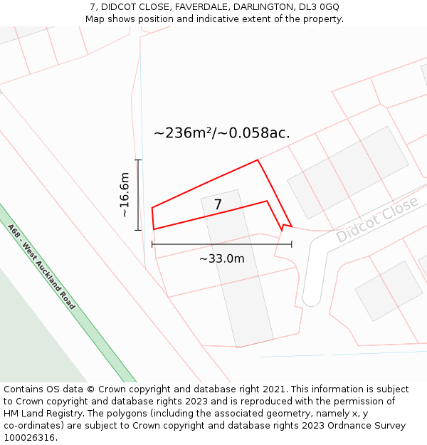 7, DIDCOT CLOSE, FAVERDALE, DARLINGTON, DL3 0GQ: Plot and title map
