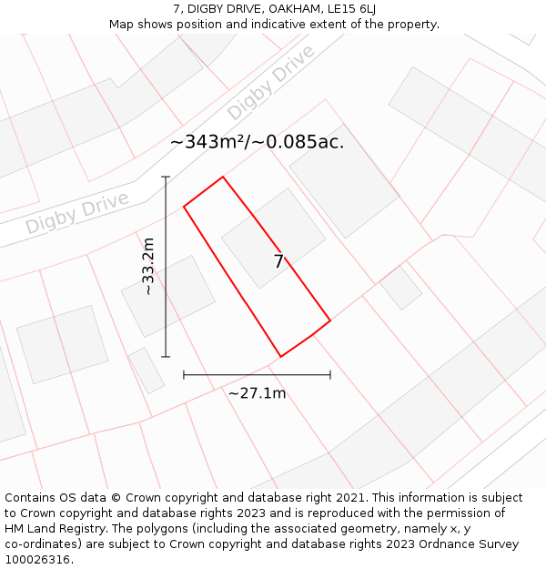 7, DIGBY DRIVE, OAKHAM, LE15 6LJ: Plot and title map