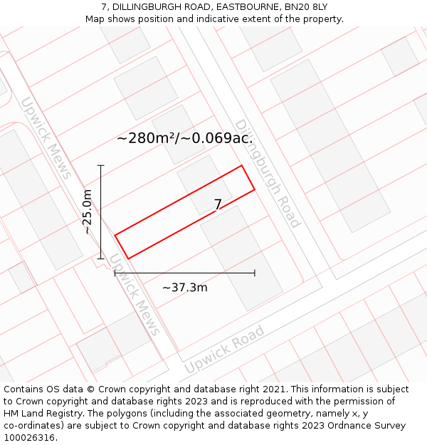 7, DILLINGBURGH ROAD, EASTBOURNE, BN20 8LY: Plot and title map
