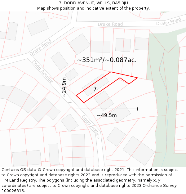 7, DODD AVENUE, WELLS, BA5 3JU: Plot and title map