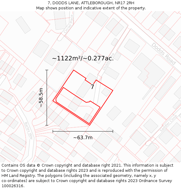 7, DODDS LANE, ATTLEBOROUGH, NR17 2RH: Plot and title map