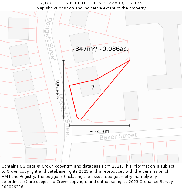 7, DOGGETT STREET, LEIGHTON BUZZARD, LU7 1BN: Plot and title map
