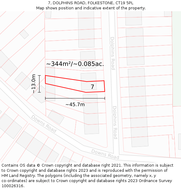 7, DOLPHINS ROAD, FOLKESTONE, CT19 5PL: Plot and title map