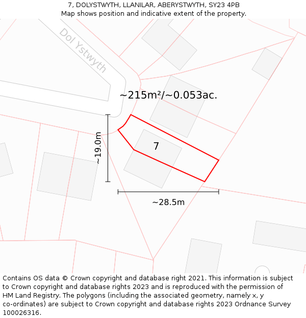 7, DOLYSTWYTH, LLANILAR, ABERYSTWYTH, SY23 4PB: Plot and title map