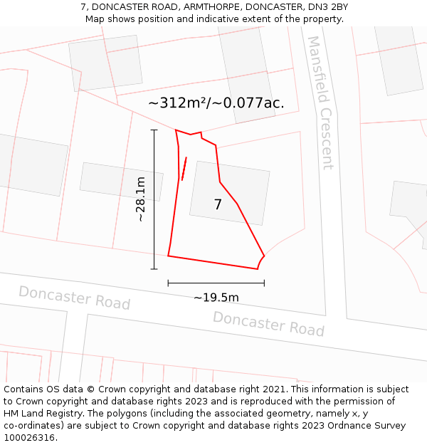 7, DONCASTER ROAD, ARMTHORPE, DONCASTER, DN3 2BY: Plot and title map