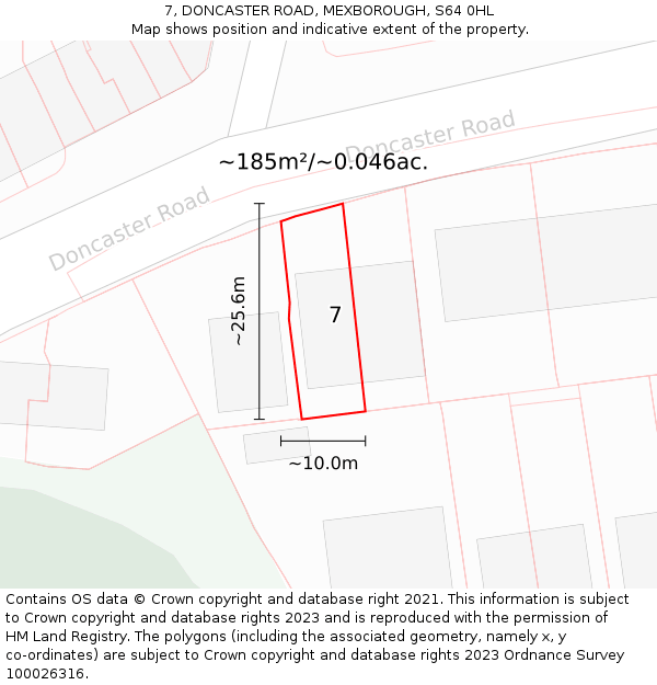 7, DONCASTER ROAD, MEXBOROUGH, S64 0HL: Plot and title map