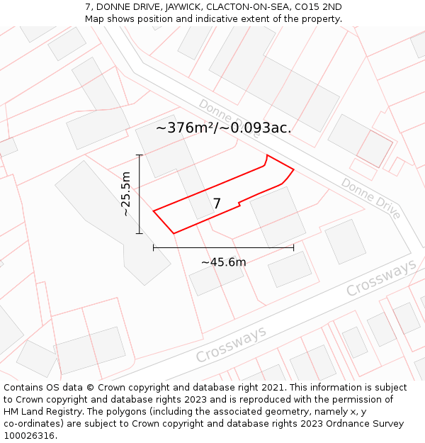 7, DONNE DRIVE, JAYWICK, CLACTON-ON-SEA, CO15 2ND: Plot and title map