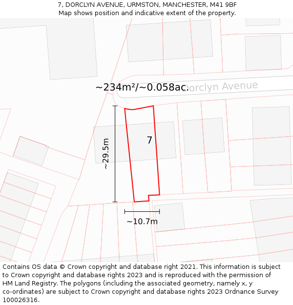 7, DORCLYN AVENUE, URMSTON, MANCHESTER, M41 9BF: Plot and title map