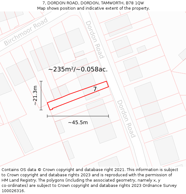 7, DORDON ROAD, DORDON, TAMWORTH, B78 1QW: Plot and title map