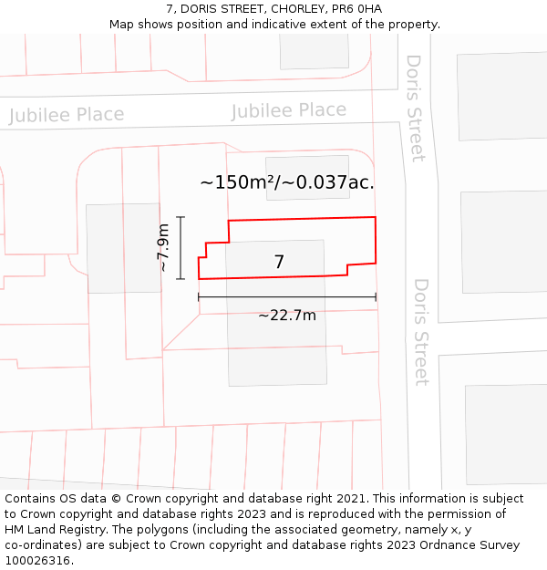 7, DORIS STREET, CHORLEY, PR6 0HA: Plot and title map