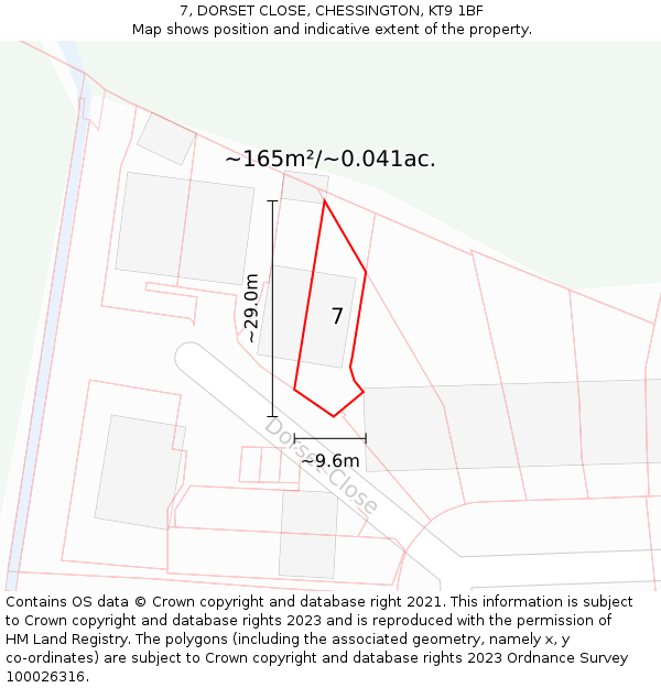 7, DORSET CLOSE, CHESSINGTON, KT9 1BF: Plot and title map