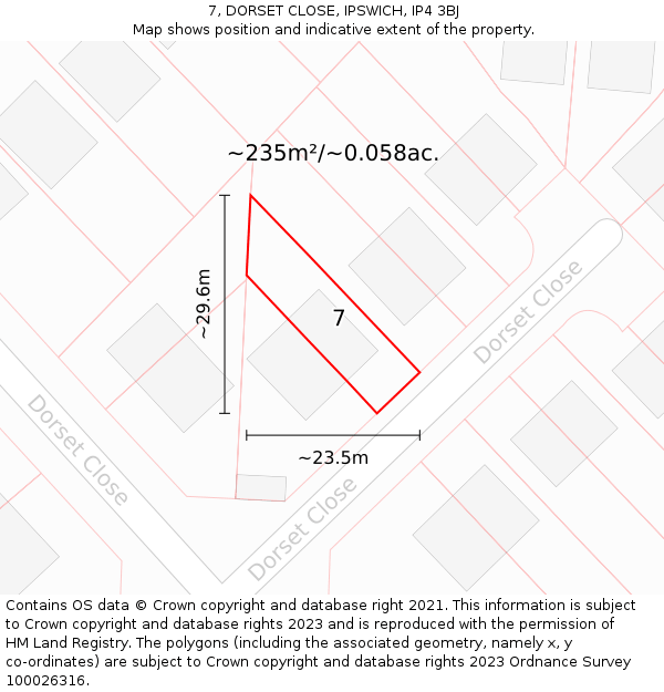 7, DORSET CLOSE, IPSWICH, IP4 3BJ: Plot and title map