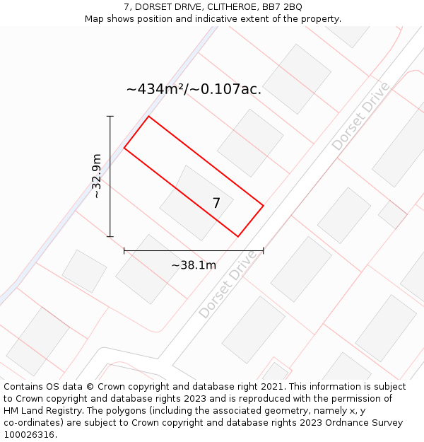 7, DORSET DRIVE, CLITHEROE, BB7 2BQ: Plot and title map