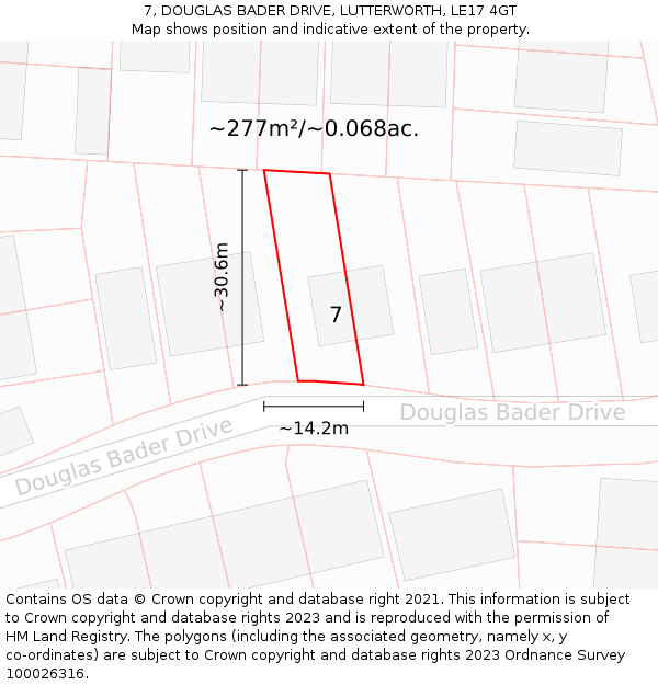7, DOUGLAS BADER DRIVE, LUTTERWORTH, LE17 4GT: Plot and title map