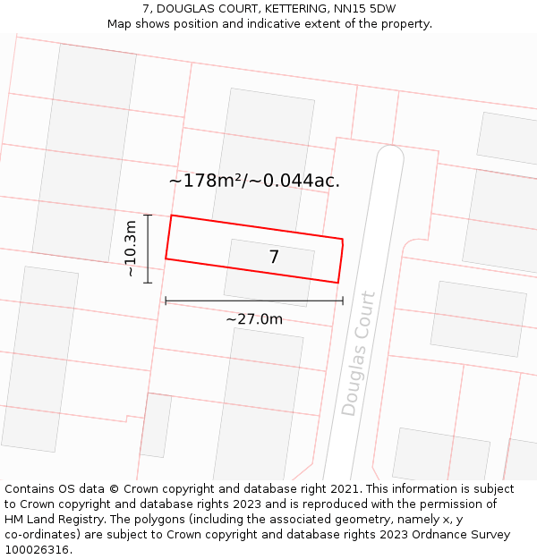 7, DOUGLAS COURT, KETTERING, NN15 5DW: Plot and title map