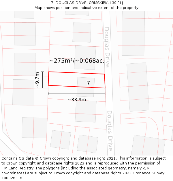 7, DOUGLAS DRIVE, ORMSKIRK, L39 1LJ: Plot and title map