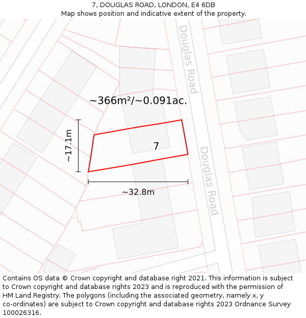 7, DOUGLAS ROAD, LONDON, E4 6DB: Plot and title map